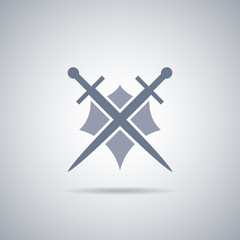 Shield and sword icon,shield and sword silhouette with shadow