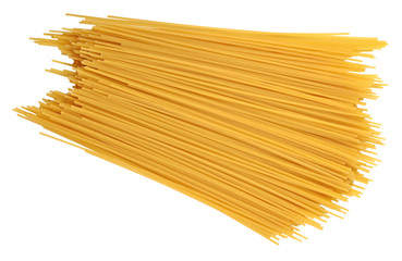 Uncooked Italian pasta spaghetti on a white