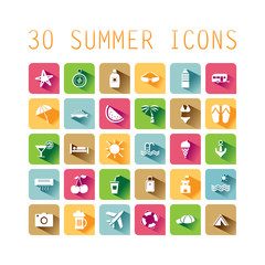 Conjunto de iconos de verano sobre fondos de colores