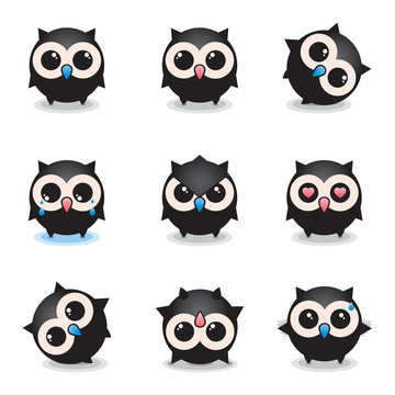 Lovely owls, owls set of round, smiley, cheerful icons, images for children