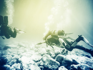 Scuba diving. Vintage effect.