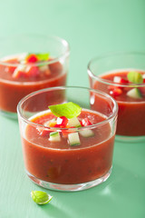 cold gazpacho tomato soup in glasses