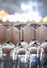 Upturned wine glasses on the table