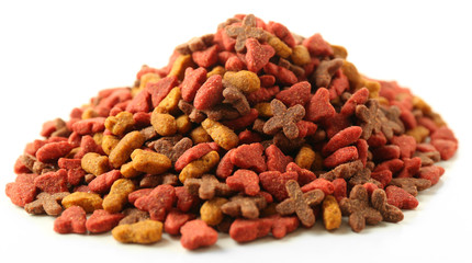 Pile of dog food isolated on white