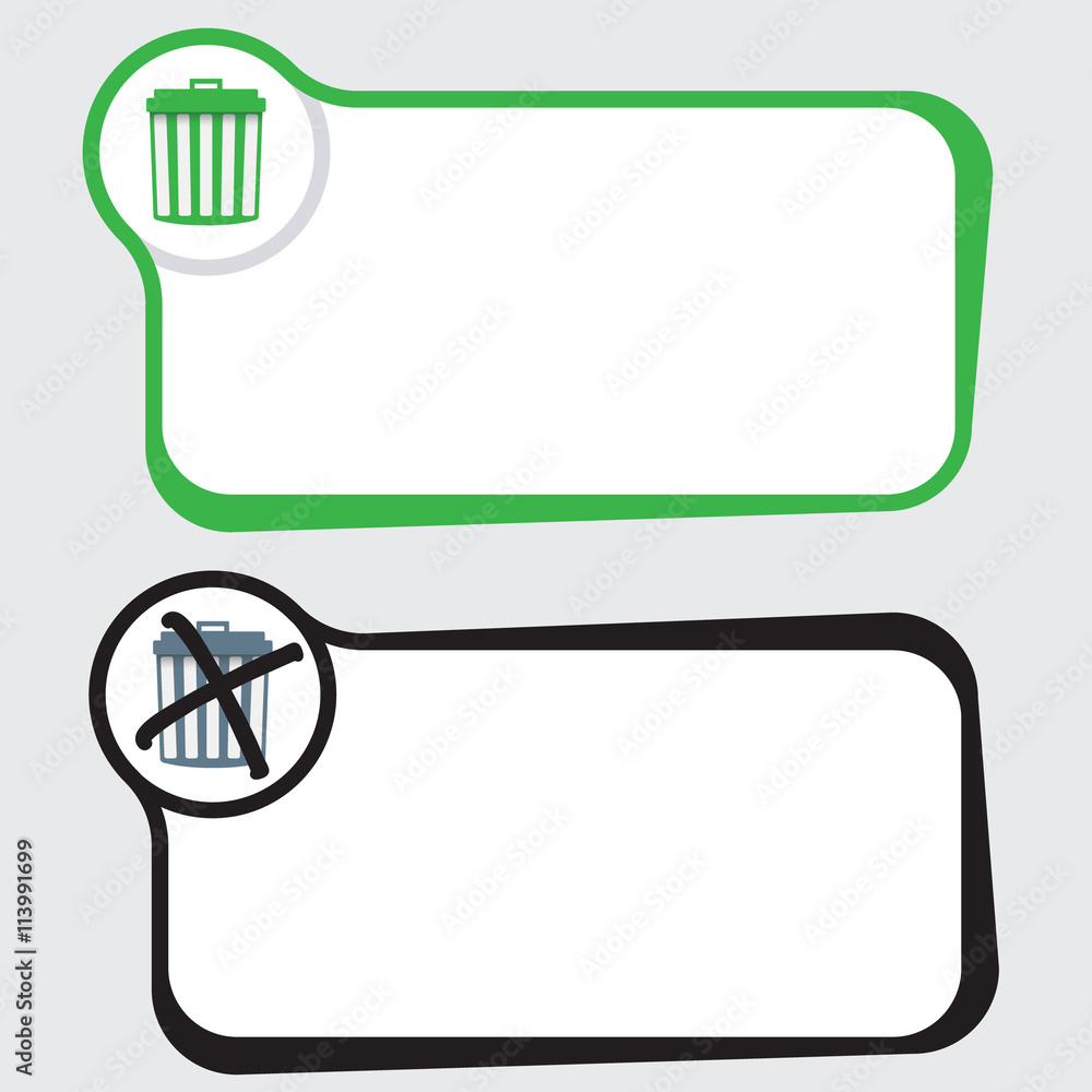 Poster set of two vector text frames and trashcan