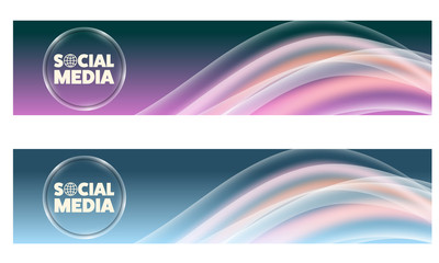 Set of two banners with colored rainbow and icon of social media