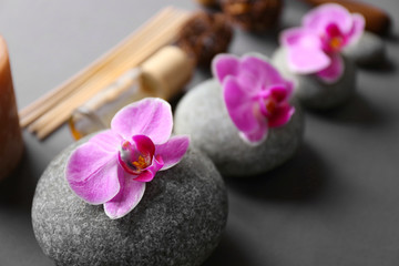 Beautiful spa composition on grey background