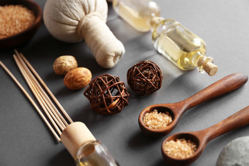 Beautiful spa composition on grey background