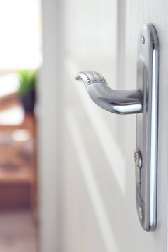 Part of door with silver door-handle