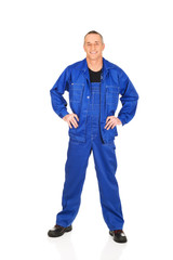 Naklejka premium Smiling repairman with hands on hips