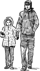sketch of a man with a his kid