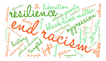 End Racism Word Cloud on a white background. 