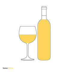 Glass and bottle of white chardonnay wine