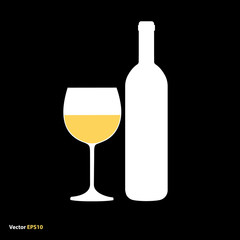 Glass and bottle of white chardonnay wine
