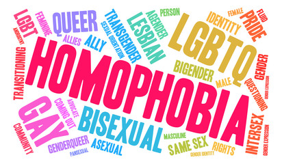 Homophobia Word Cloud on a white background. 