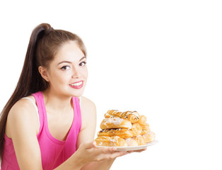 happy girl with dessert isolated on white