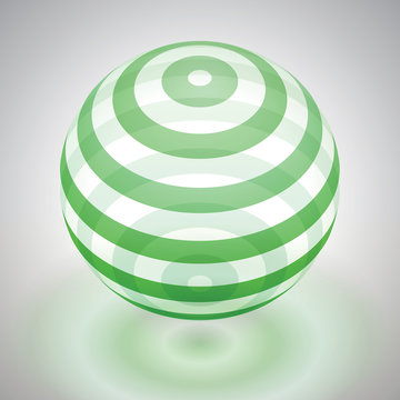 Vector transparent sphere striped, green volume form, reflection abstract form, vector design
