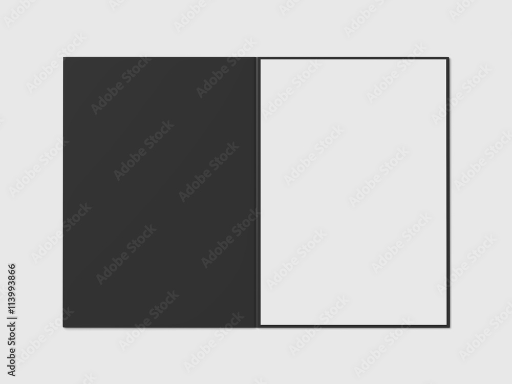 Aufkleber black opened folder with blank sheet. 3d rendering