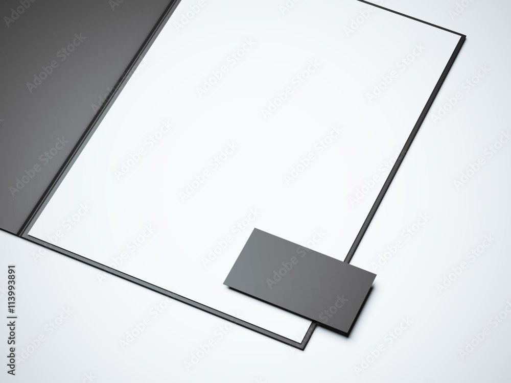 Aufkleber black opened folder with blank white sheet. 3d rendering