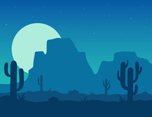 Desert at night vector illustration