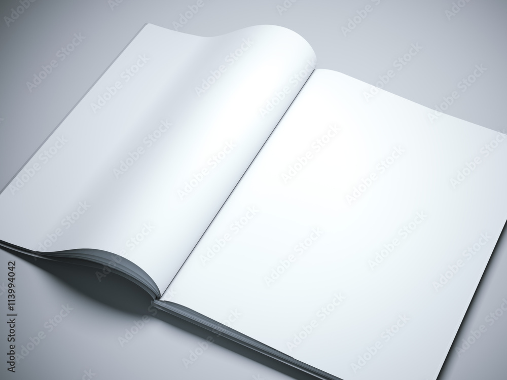 Poster opened book with blank white pages. 3d rendering