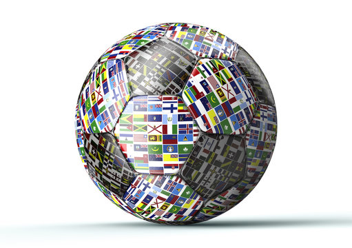 soccer ball with all flags of the world isolated on white