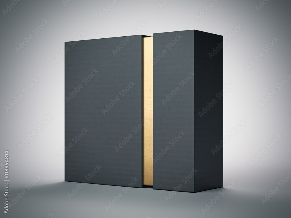 Poster black box with gold stripe inside. 3d rendering