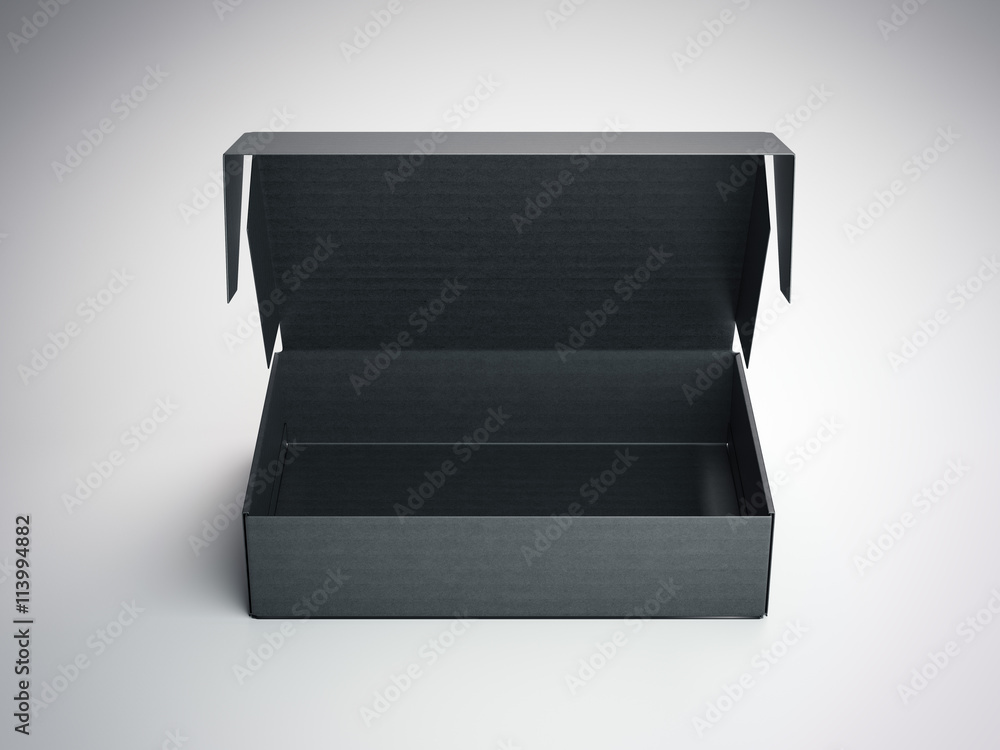 Poster black opened cardboard package. 3d rendering