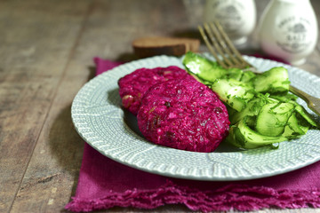Vegan beetroot burger.