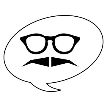 classic frame glasses with mustache chat bubble