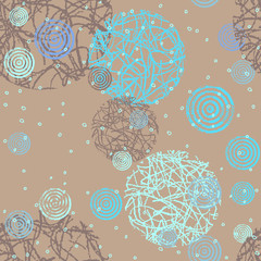 Seamless pattern of  blue circles. Background 6 colors. Drawing circles on the water from the rain. Radial shape retro style with grunge.Rapport from small parts, for print tissue wrapping paper