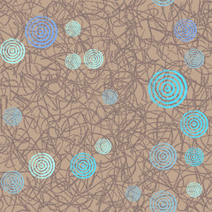 Seamless pattern of  blue circles. Background 6 colors. Drawing circles on the water from the rain. Radial shape retro style with grunge.Rapport from small parts, for print tissue wrapping paper