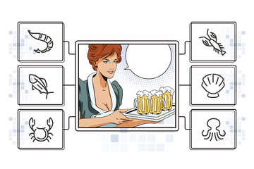 Girl waitress with beer. Infographic for your brand.