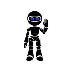 Humanoid robot Vector Illustration. Robot raising hand and greeting