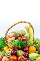 Fruits and vegetables on a white background
