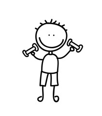 boy with weight drawing isolated icon design