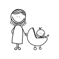 mother with baby drawing isolated icon design