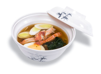 Japanese soup with shrimp and boiled egg