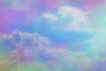 rain drops on a window with colourful clouds outside (3d illustration)
