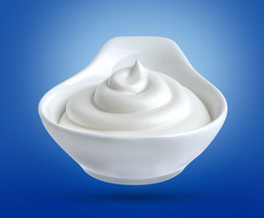 Mayonnaise in bowl isolated with clipping path.