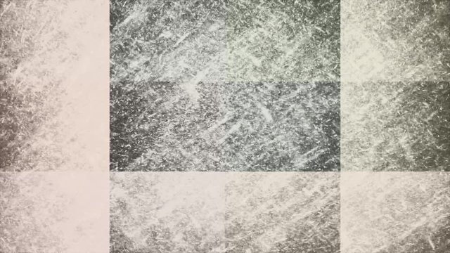 Dust and scratches in rapid motion on monotone tiled black and white background. 4K high definition video footage.