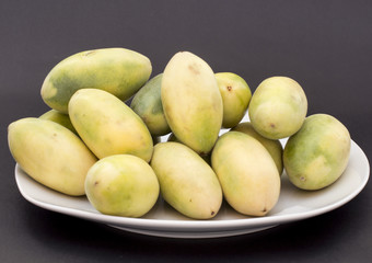 Latin American fruit: banana passionfruit Passiflora tripartita), tumbo, curuba, taxo).