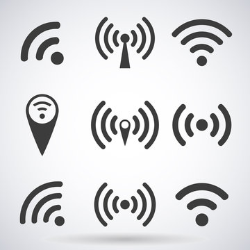 Set of WI-FI icons and wireless connection airwaves isolated on a white background, vector illustration for web design
