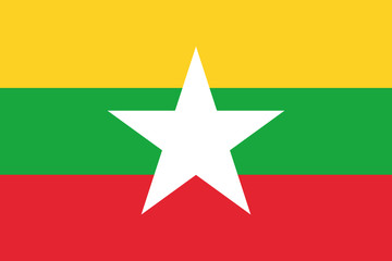 Myanmar flag official right proportions, star vector illustration