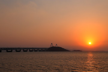 Beautiful sunset over the Yellow sea of South Korea