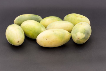Latin American fruit: banana passionfruit Passiflora tripartita), tumbo, curuba, taxo).