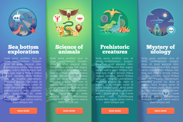 Obraz premium Sea bottom exploration. Zoology study. Animal world. Living organism. Prehistoric creatures. Dinosaur period. Ufology files. Education and science vertical layout concepts. Flat modern style.