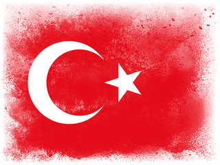 Türkiye country Flag design composition of exploding powder and paint, isolated on a black background for copy space. Colorful abstract explosion. Euro 2024 football symbol for printing