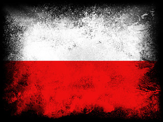 Naklejka na ściany i meble Poland Flag design composition of exploding powder and paint, isolated on a black background for copy space. Colorful abstract explosion. World cup 2022 football symbol for printing
