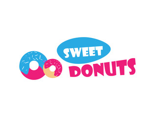 Vector donut icon. Sugar donut illustration. Glazed sweet donut with topping. Donut logo for bakery menu, cafe, restaurant. Emblem template